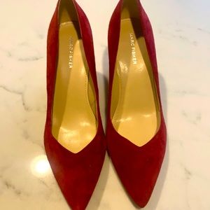 Deep red/ Cabernet Suede  3 inch Block heel pumps.
